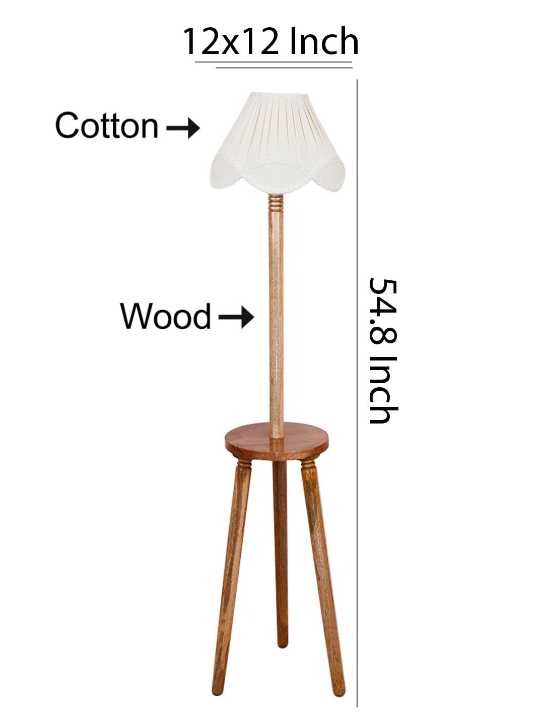 Vintage Cotton Shade Wood Floor Lamp -41-(12x54.8inches)-Tripod Natural