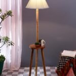 Vintage Cotton Shade Wood Floor Lamp -44-(12×53.75inches-Tripod Natural