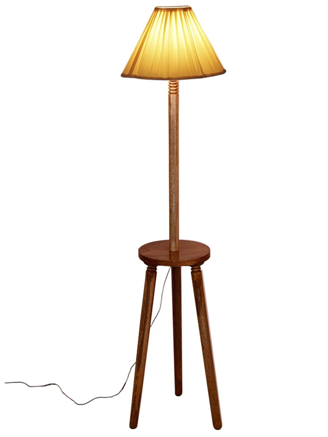 Vintage Cotton Shade Wood Floor Lamp -44-(12x53.75inches-Tripod Natural