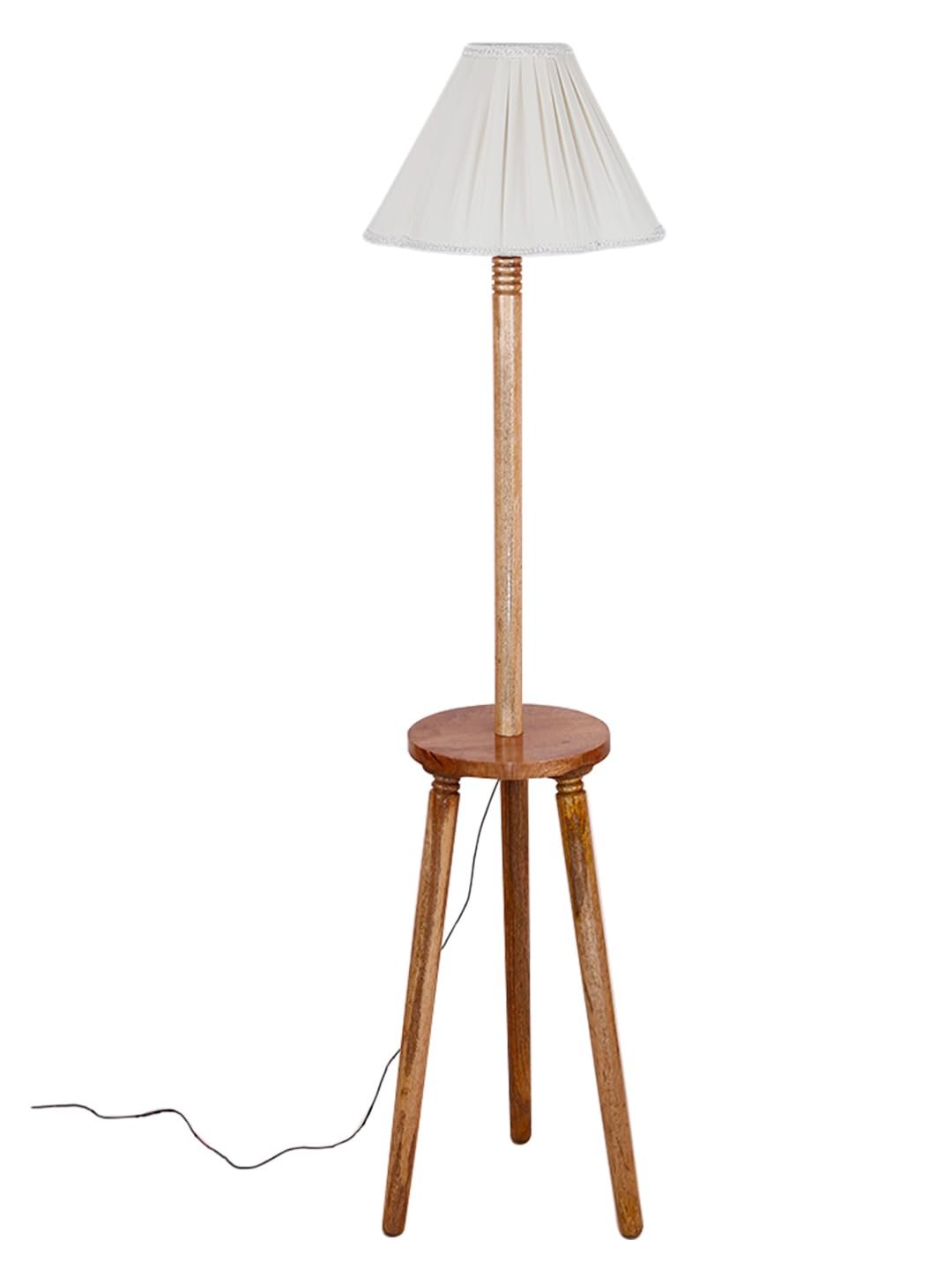 Vintage Cotton Shade Wood Floor Lamp -44-(12x53.75inches-Tripod Natural