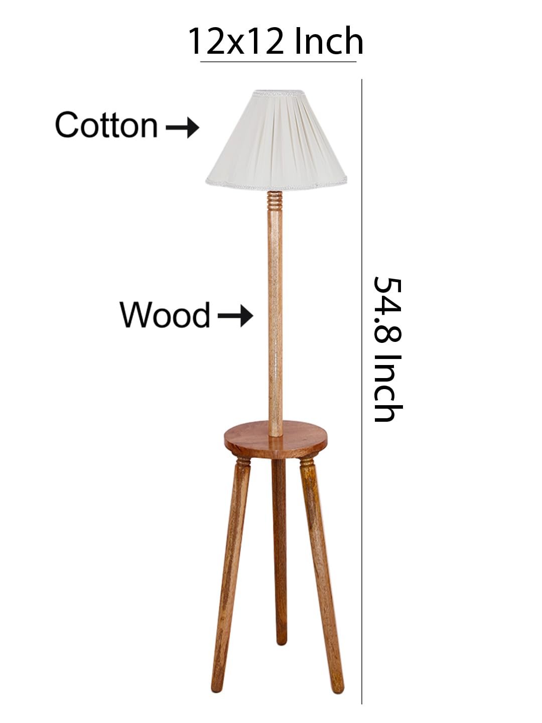 Vintage Cotton Shade Wood Floor Lamp -44-(12x53.75inches-Tripod Natural