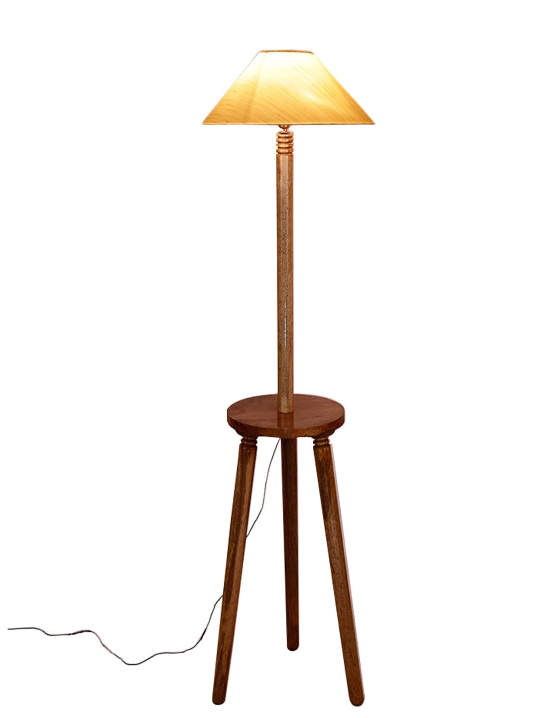 Off-White Cotton Coolie Floor Lamp -46(13x53.75inches)-Tripod Natural