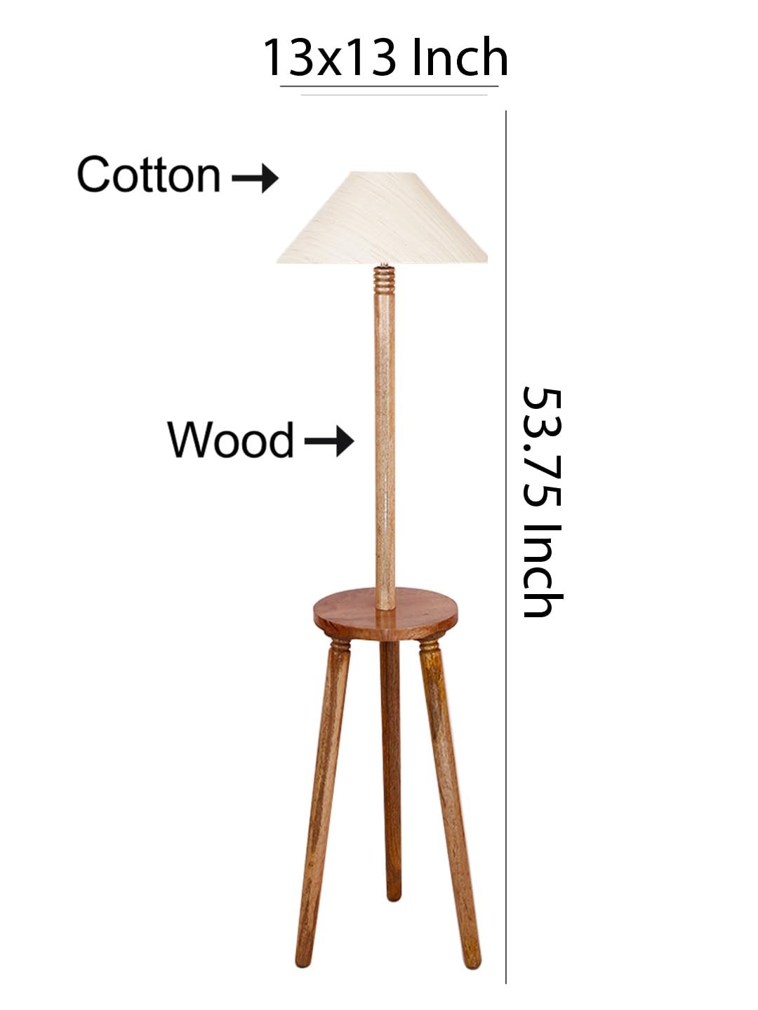 Off-White Cotton Coolie Floor Lamp -46(13x53.75inches)-Tripod Natural
