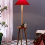 Red Cotton Coolie Floor Lamp -47 (13×53.75 inches)-Tripod Natural