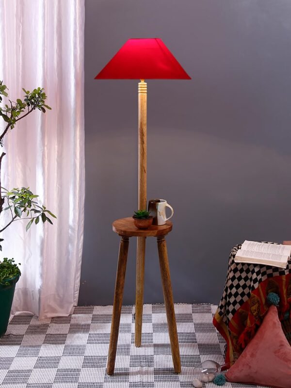 Red Cotton Coolie Floor Lamp -47 (13×53.75 inches)-Tripod Natural