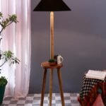 Black Cotton Coolie Floor Lamp -48(13×53.75 inches)-Tripod Natural