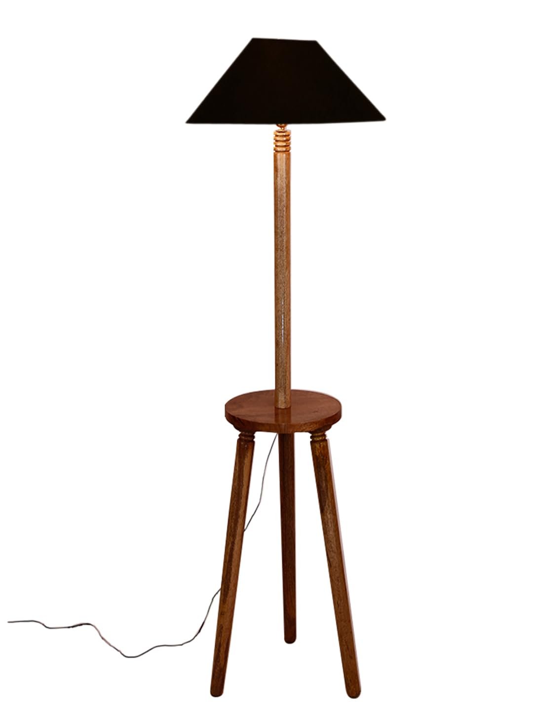 Black Cotton Coolie Floor Lamp -48(13x53.75 inches)-Tripod Natural