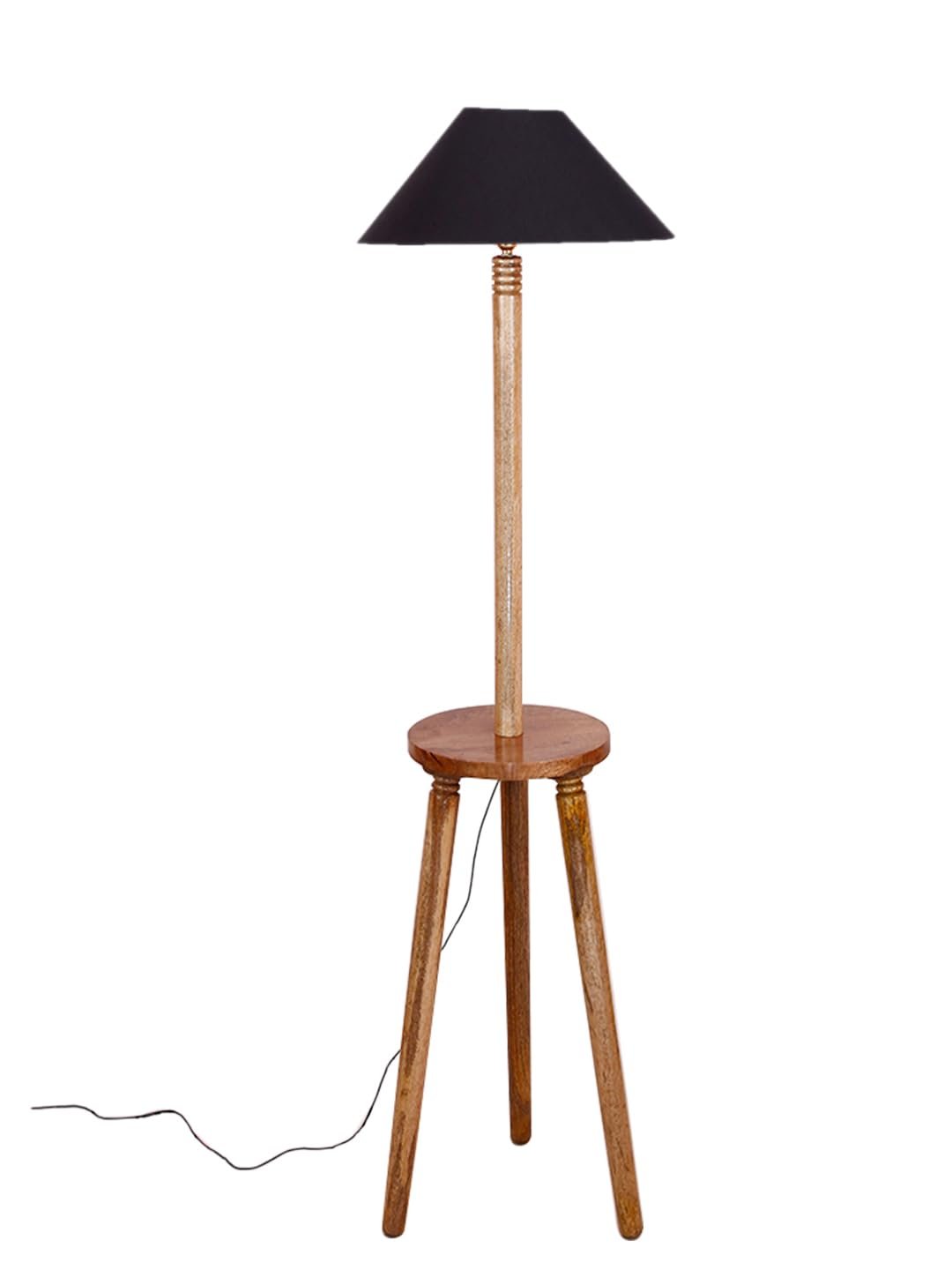 Black Cotton Coolie Floor Lamp -48(13x53.75 inches)-Tripod Natural