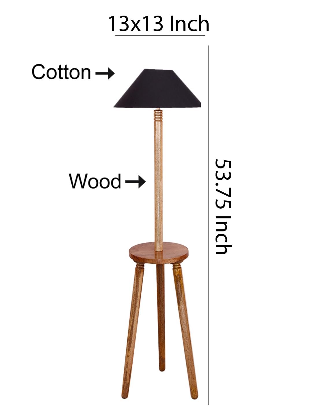 Black Cotton Coolie Floor Lamp -48(13x53.75 inches)-Tripod Natural
