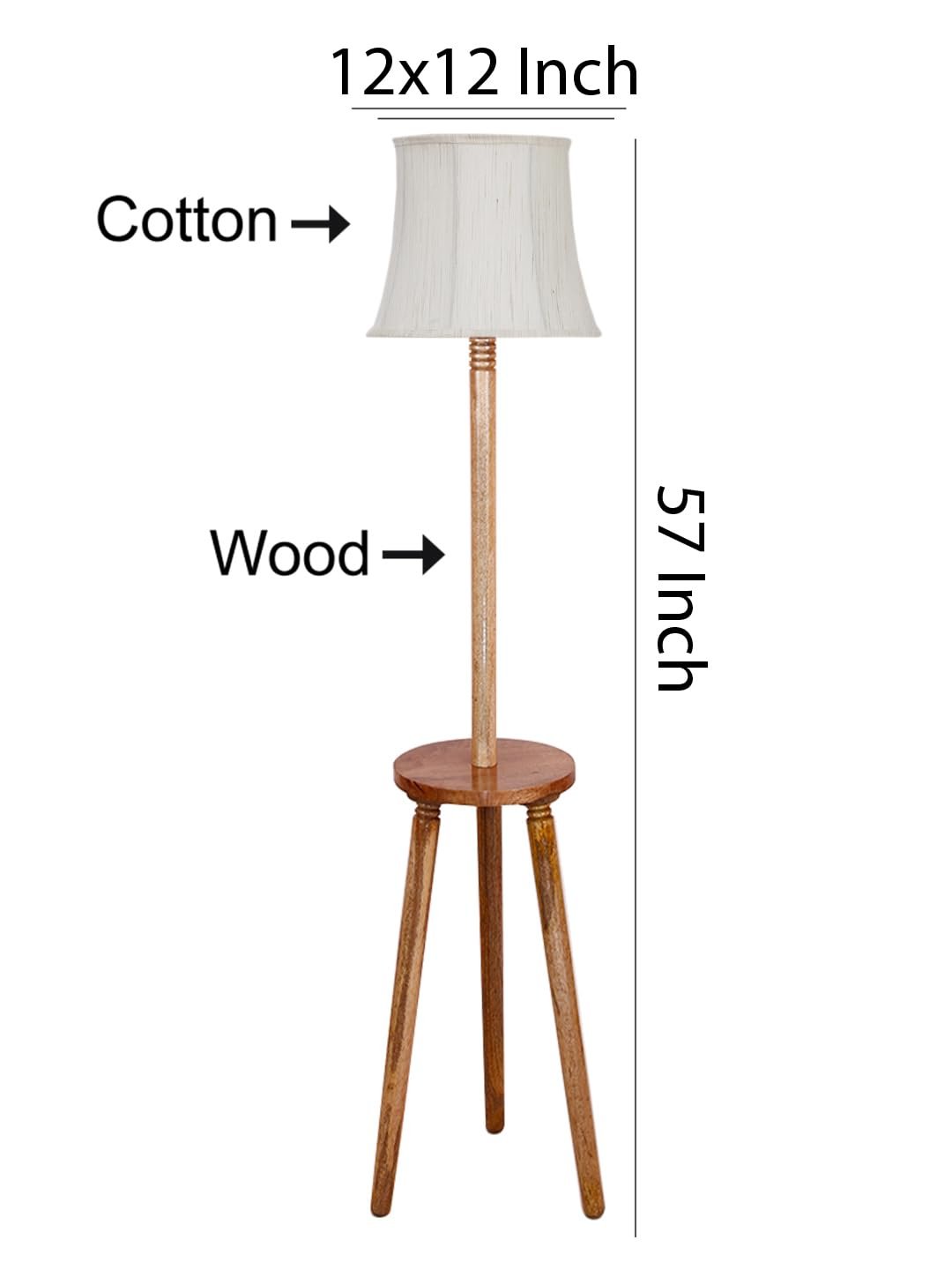 Soft Back Cotton Off-White Wooden Floor Lamp -53(12x56 Inches)-Tripod Natural