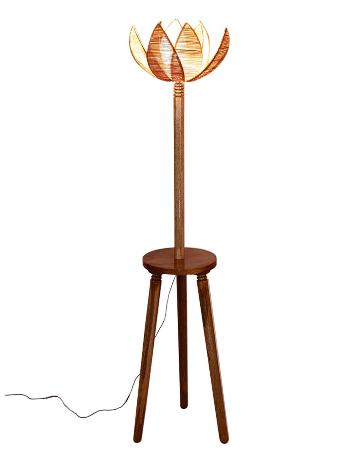 Beige Bamboo Lotus Wooden Floor lamp -54(12x56 Inches)-Tripod Natural