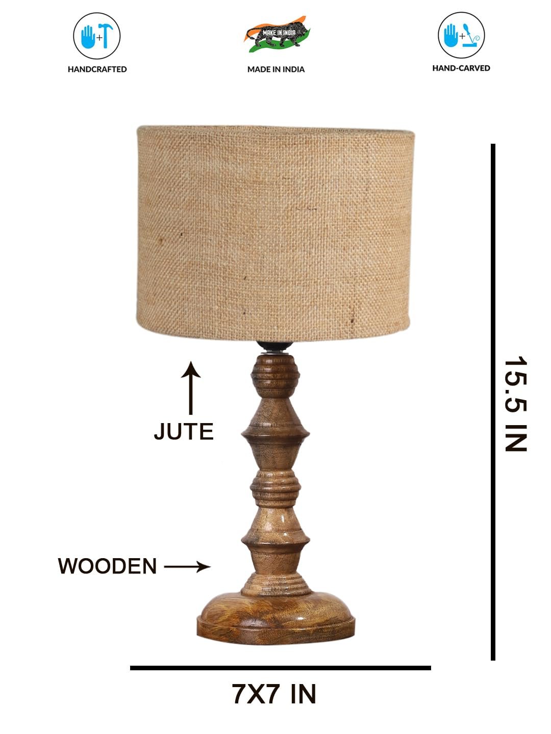 Beige Jute Shade Table Lamp with Wooden Base (Height 15.5 Inches, Without Bulb) | Elegant Bedside & Desk Lamp for Living Room, Bedroom, Home Decor, Office & Gift | Decorative Lighting Lamp