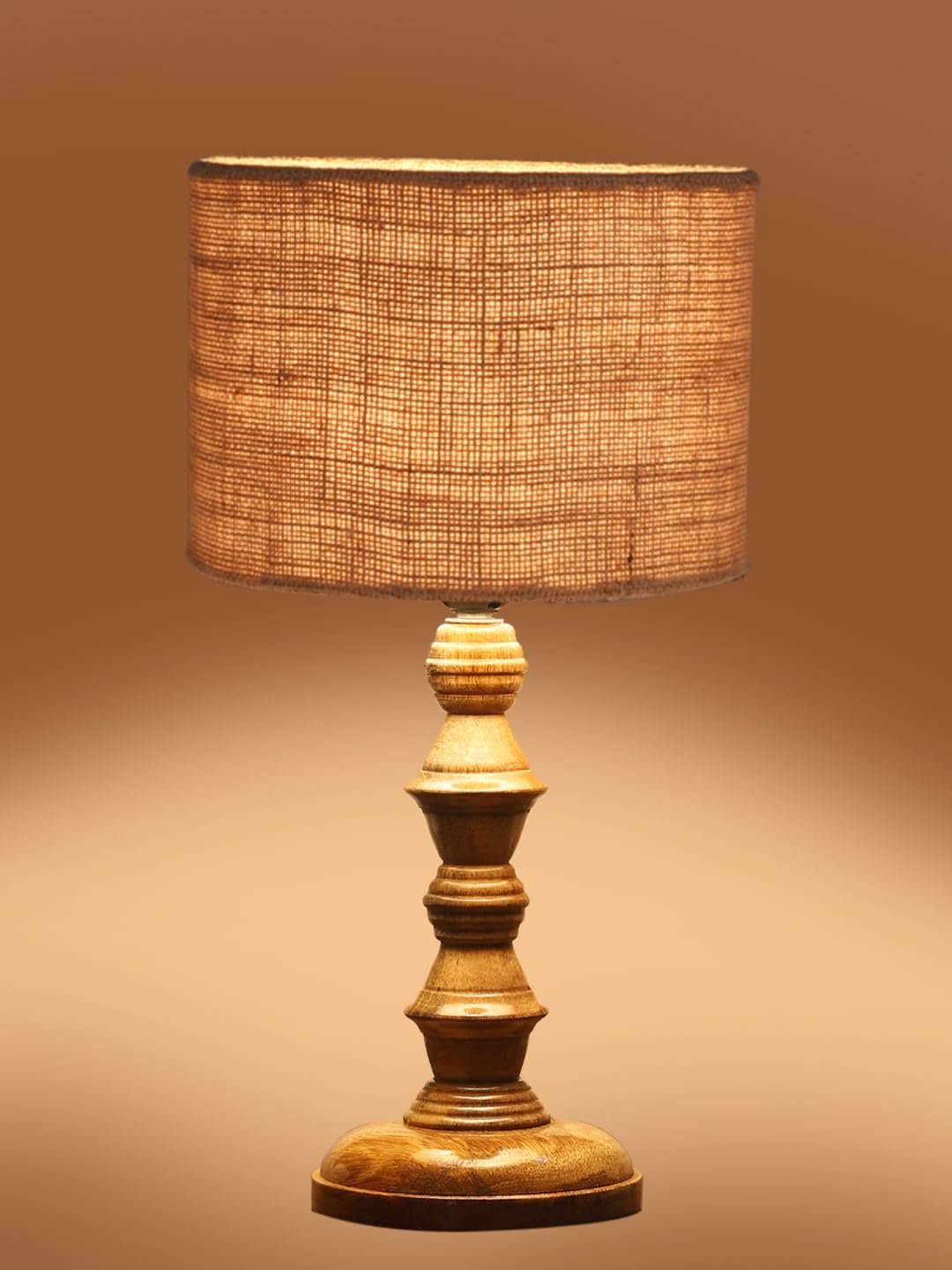 Beige Jute Shade Table Lamp with Wooden Base (Height 15.5 Inches, Without Bulb) | Elegant Bedside & Desk Lamp for Living Room, Bedroom, Home Decor, Office & Gift | Decorative Lighting Lamp