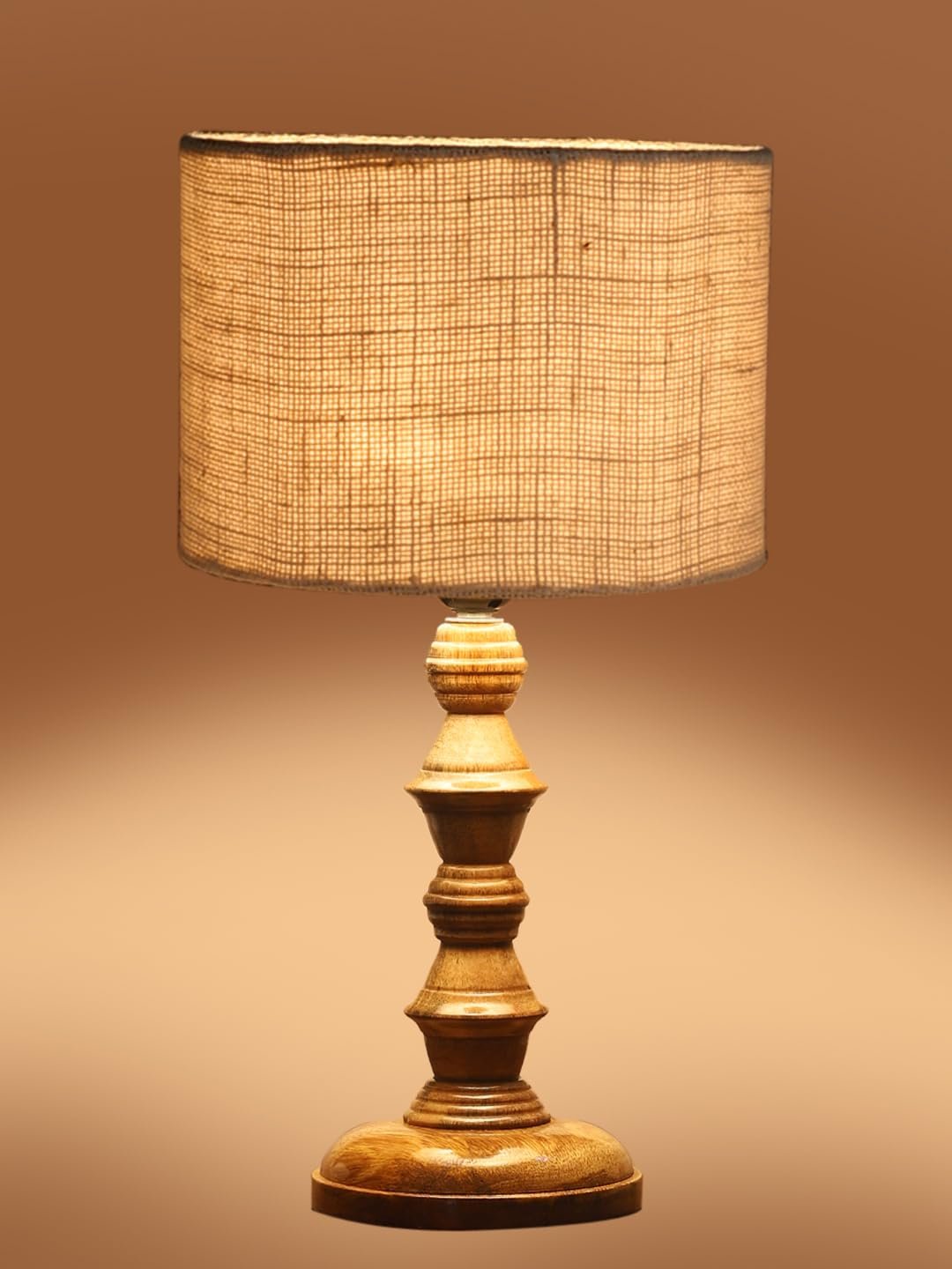 White Jute Shade Table Lamp with Wooden Base (Height 15.5 Inches, Without Bulb) | Elegant Bedside & Desk Lamp for Living Room, Bedroom, Home Decor, Office & Gift | Decorative Lighting Lamp