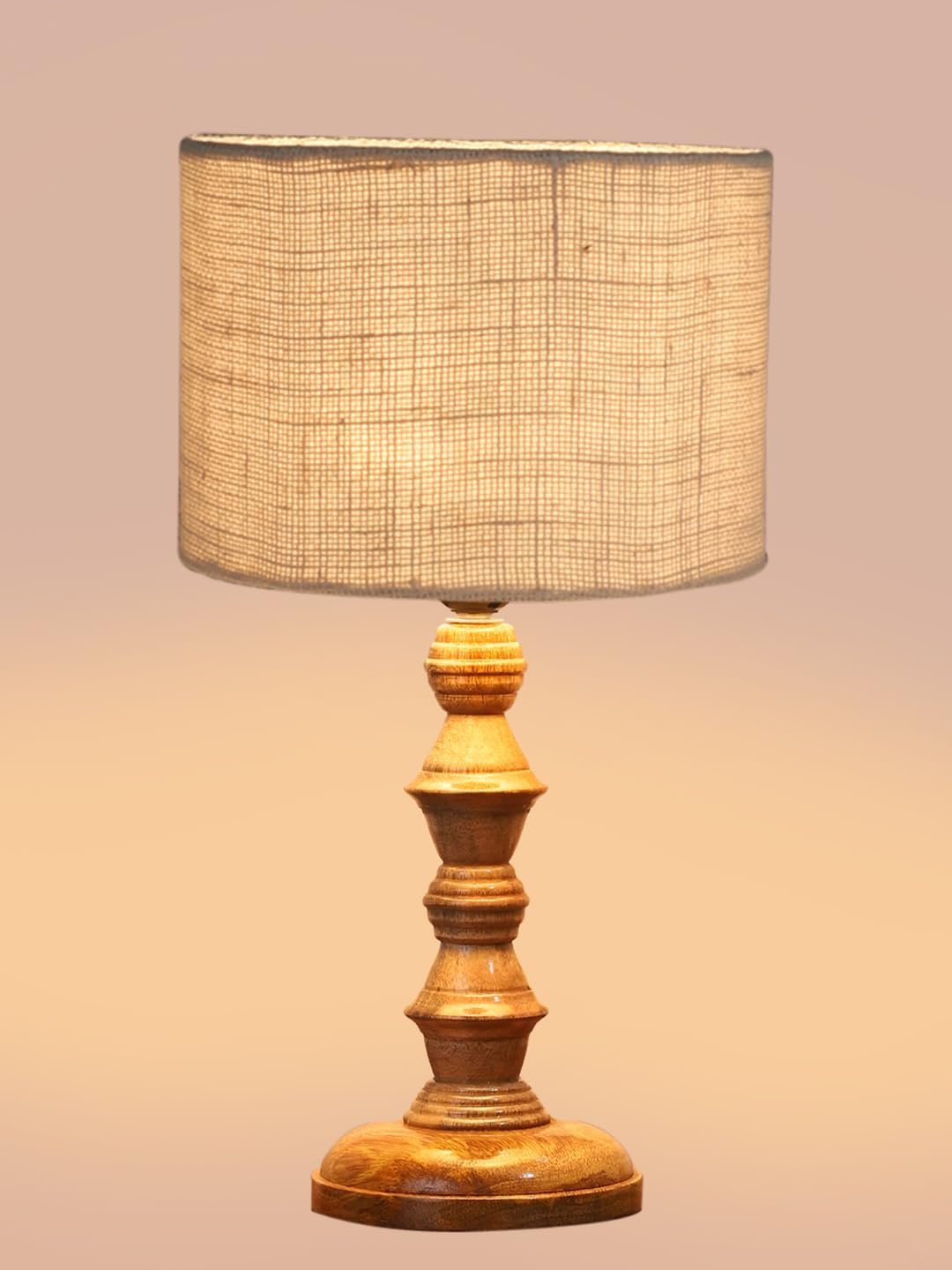 White Jute Shade Table Lamp with Wooden Base (Height 15.5 Inches, Without Bulb) | Elegant Bedside & Desk Lamp for Living Room, Bedroom, Home Decor, Office & Gift | Decorative Lighting Lamp