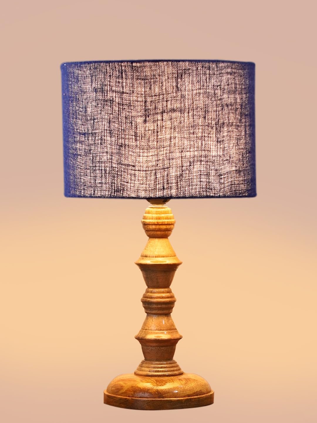 Blue Jute Shade Table Lamp with Wooden Base (Height 15.5 Inches, Without Bulb) | Elegant Bedside & Desk Lamp for Living Room, Bedroom, Home Decor, Office & Gift | Decorative Lighting Lamp