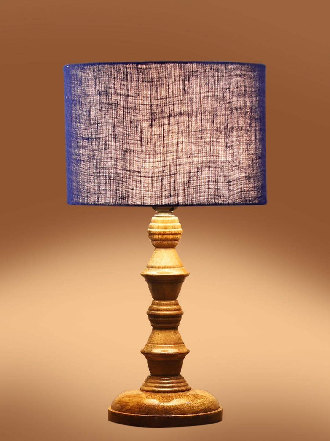 Blue Jute Shade Table Lamp with Wooden Base (Height 15.5 Inches, Without Bulb) | Elegant Bedside & Desk Lamp for Living Room, Bedroom, Home Decor, Office & Gift | Decorative Lighting Lamp