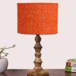 Orange Jute Shade Table Lamp with Wooden Base (Height 15.5 Inches, Without Bulb) | Elegant Bedside & Desk Lamp for Living Room, Bedroom, Home Decor, Office & Gift | Decorative Lighting Lamp