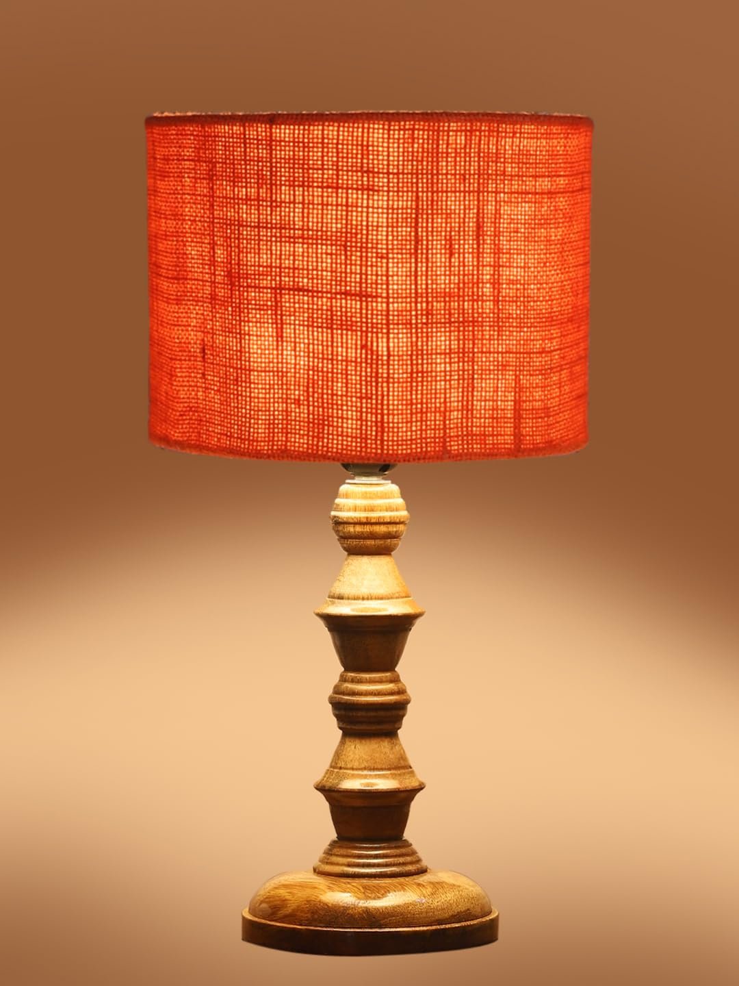 Orange Jute Shade Table Lamp with Wooden Base (Height 15.5 Inches, Without Bulb) | Elegant Bedside & Desk Lamp for Living Room, Bedroom, Home Decor, Office & Gift | Decorative Lighting Lamp