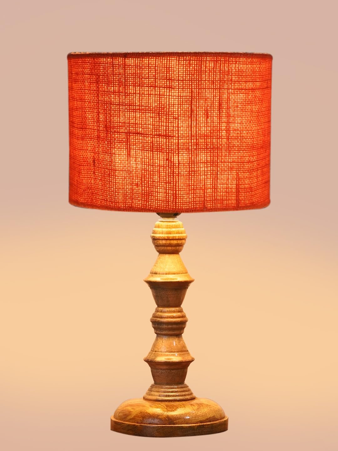 Orange Jute Shade Table Lamp with Wooden Base (Height 15.5 Inches, Without Bulb) | Elegant Bedside & Desk Lamp for Living Room, Bedroom, Home Decor, Office & Gift | Decorative Lighting Lamp