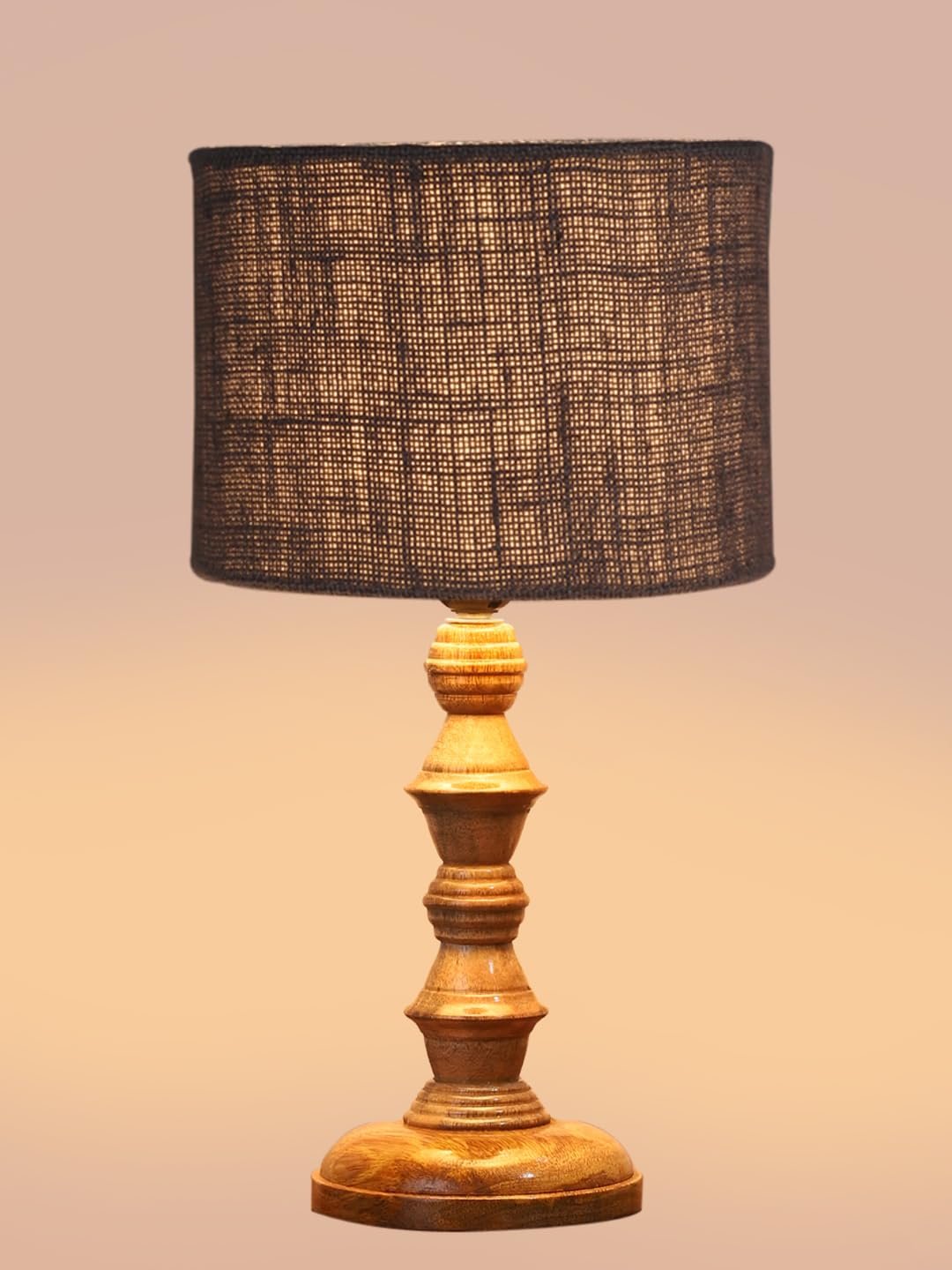 Grey Jute Shade Table Lamp with Wooden Base (Height 15.5 Inches, Without Bulb) | Elegant Bedside & Desk Lamp for Living Room, Bedroom, Home Decor, Office & Gift | Decorative Lighting Lamp