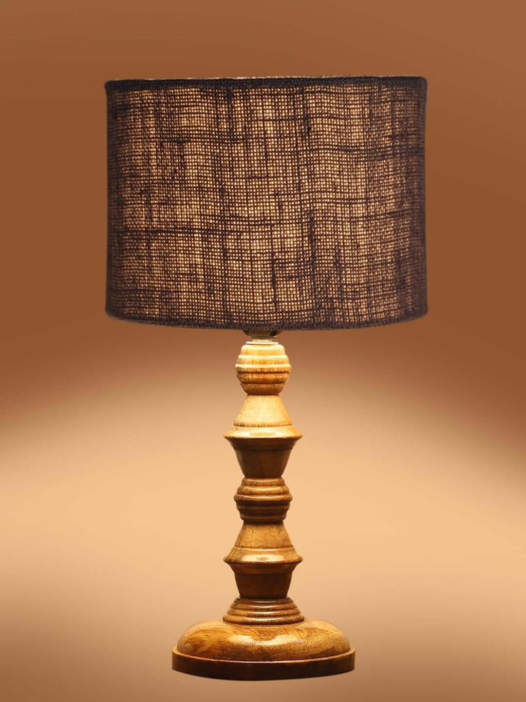 Grey Jute Shade Table Lamp with Wooden Base (Height 15.5 Inches, Without Bulb) | Elegant Bedside & Desk Lamp for Living Room, Bedroom, Home Decor, Office & Gift | Decorative Lighting Lamp