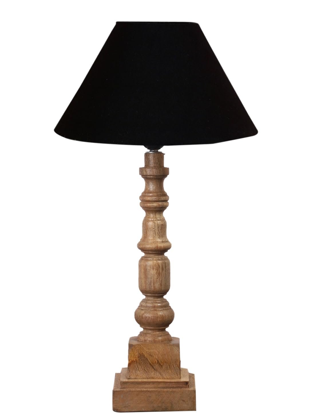 Black Cotton Shade Table Lamp with Wooden Natural Base - Height 21Inches/Without Bulb | for Living Room, Bedroom Decoration, Home Decor, Gifting | Decorative Bedside & Desk Table Lamp