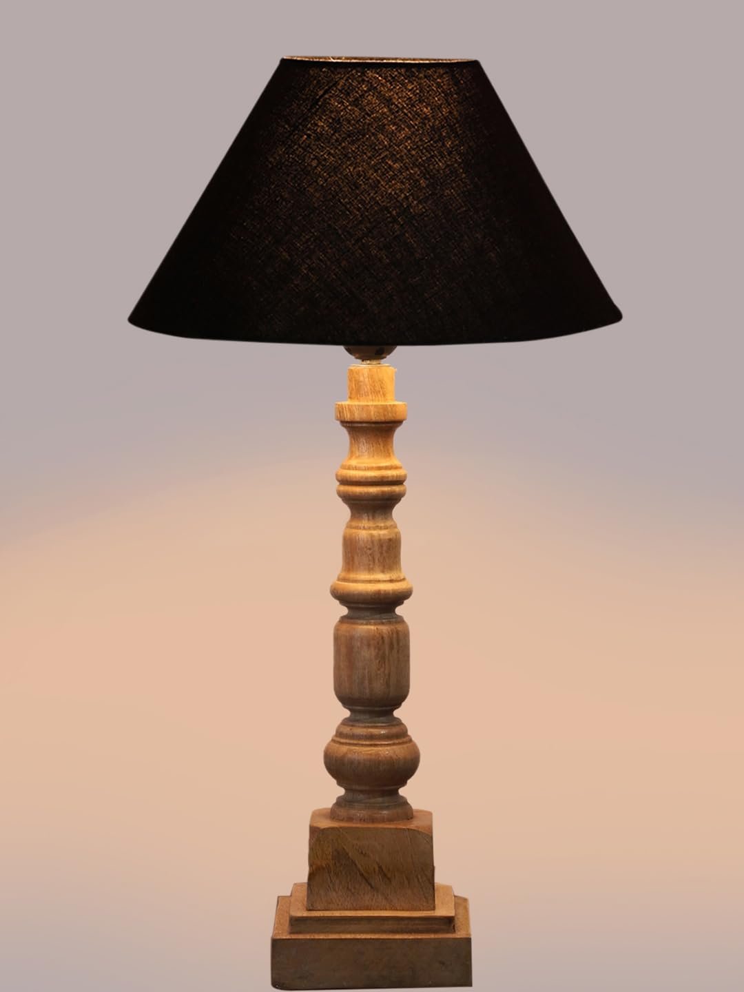 Black Cotton Shade Table Lamp with Wooden Natural Base - Height 21Inches/Without Bulb | for Living Room, Bedroom Decoration, Home Decor, Gifting | Decorative Bedside & Desk Table Lamp