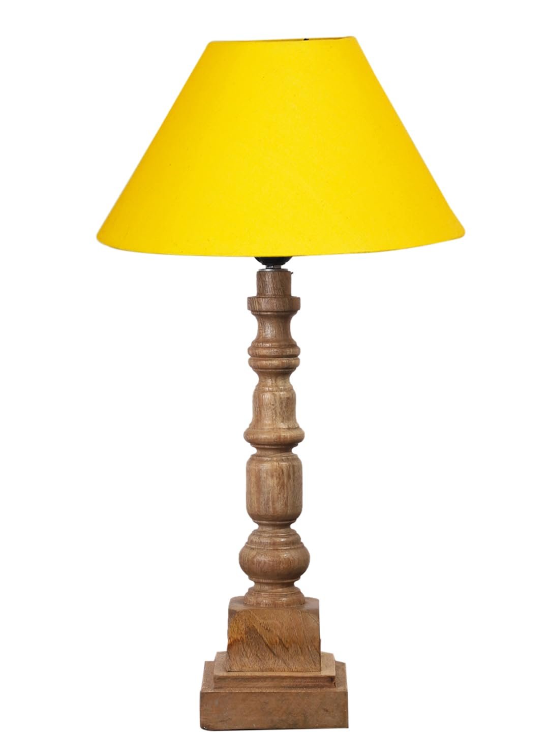 Yellow Cotton Shade Table Lamp with Wooden Natural Base - Height 21Inches/Without Bulb | for Living Room, Bedroom Decoration, Home Decor, Gifting | Decorative Bedside & Desk Table Lamp