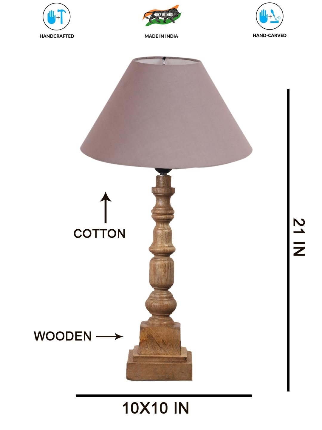Grey Table Lamp with Wooden Natural Base - Height 21Inches/Without Bulb | for Living Room, Bedroom Decoration, Home Decor, Gifting | Decorative Bedside & Desk Table Lamp