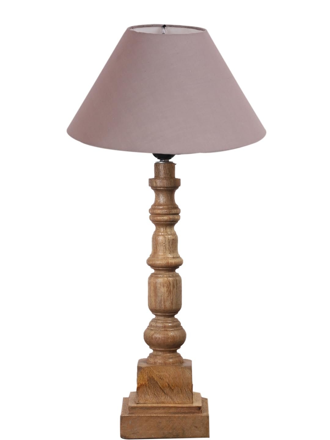 Grey Table Lamp with Wooden Natural Base - Height 21Inches/Without Bulb | for Living Room, Bedroom Decoration, Home Decor, Gifting | Decorative Bedside & Desk Table Lamp
