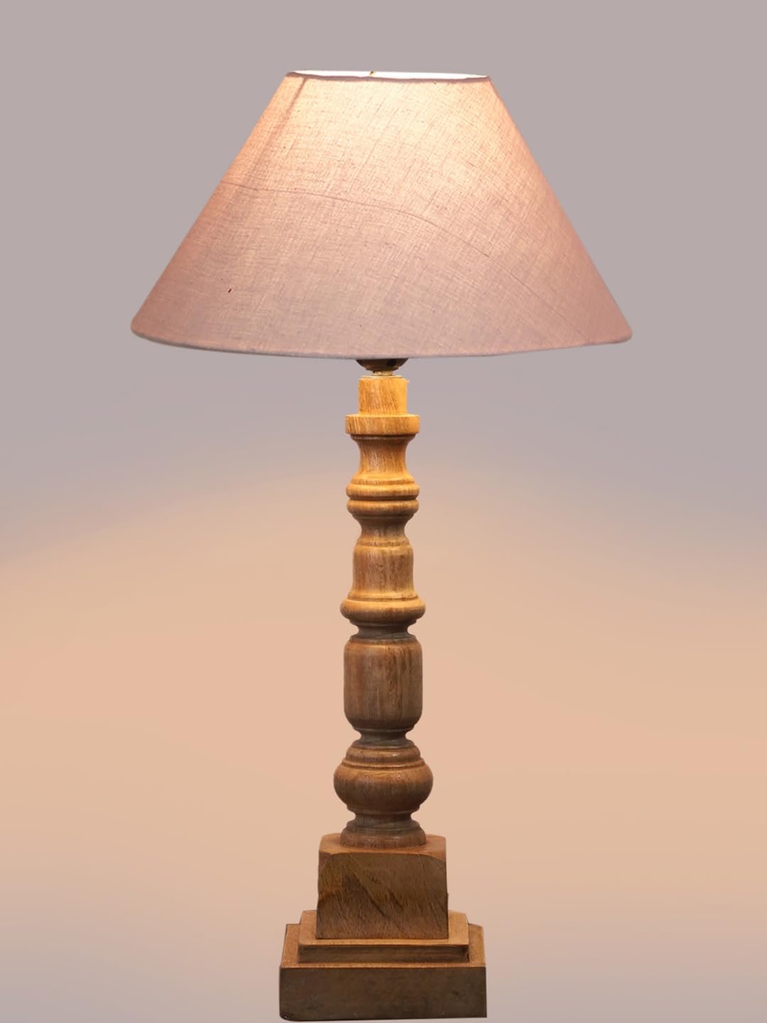 Grey Table Lamp with Wooden Natural Base - Height 21Inches/Without Bulb | for Living Room, Bedroom Decoration, Home Decor, Gifting | Decorative Bedside & Desk Table Lamp