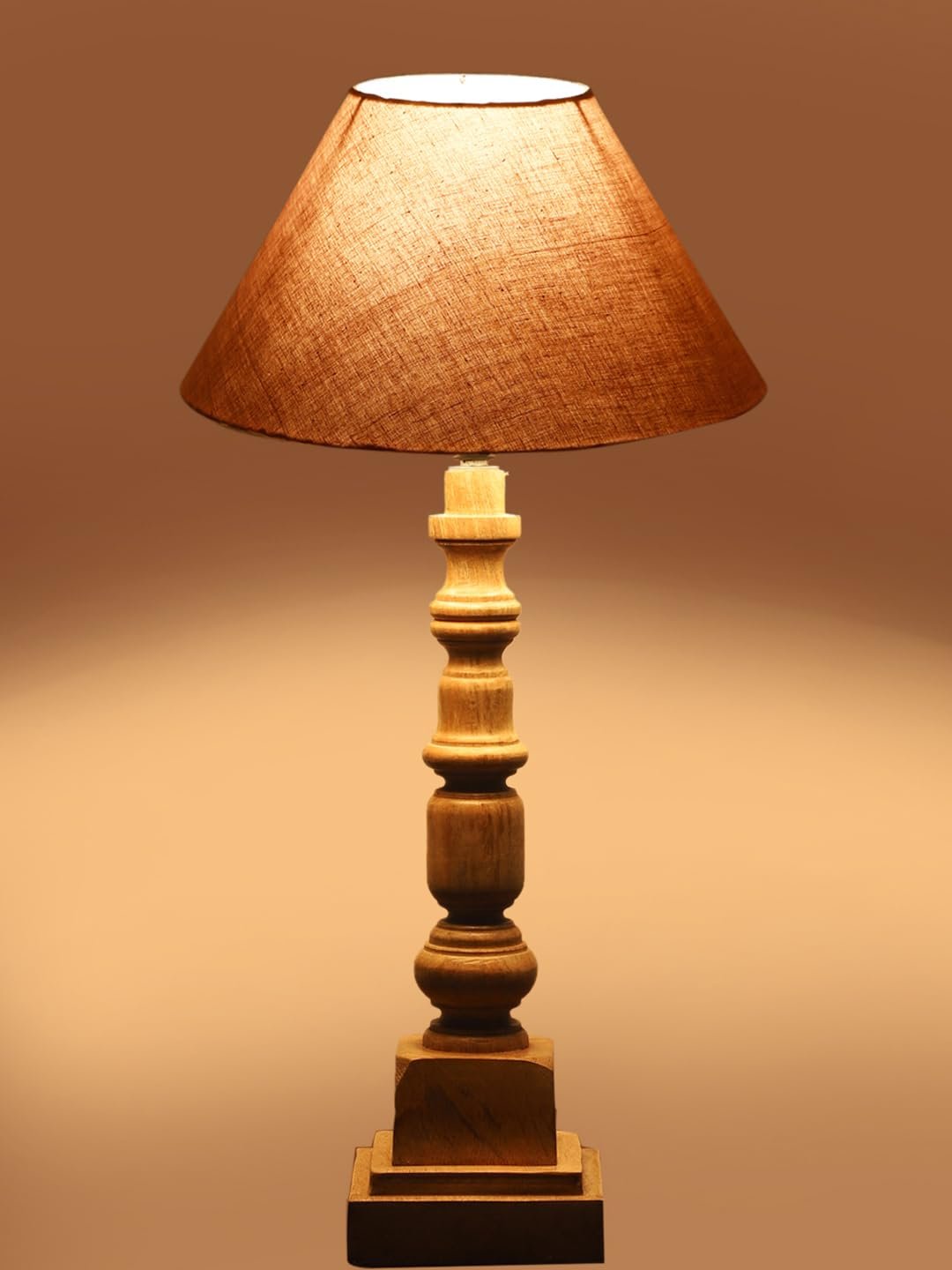 Grey Table Lamp with Wooden Natural Base - Height 21Inches/Without Bulb | for Living Room, Bedroom Decoration, Home Decor, Gifting | Decorative Bedside & Desk Table Lamp