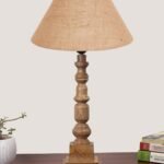 Beige Cotton Shade Table Lamp with Wooden Natural Base – Height 21Inches/Without Bulb | for Living Room, Bedroom Decoration, Home Decor, Gifting | Decorative Bedside & Desk Table Lamp