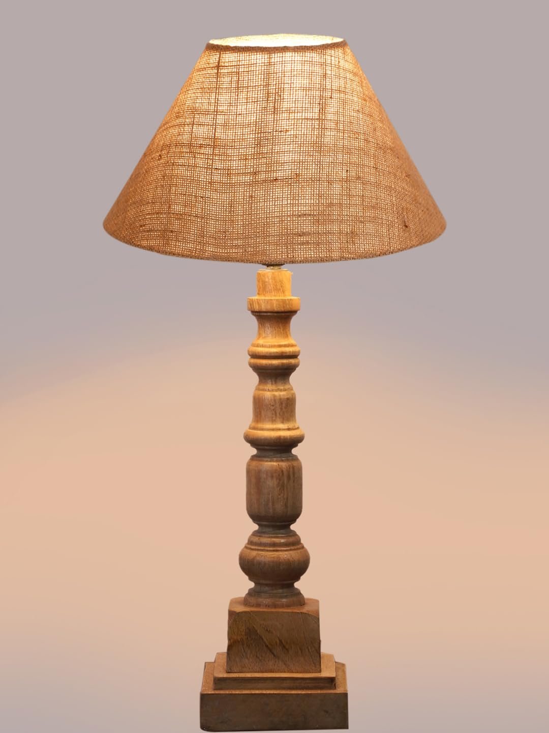 Beige Cotton Shade Table Lamp with Wooden Natural Base - Height 21Inches/Without Bulb | for Living Room, Bedroom Decoration, Home Decor, Gifting | Decorative Bedside & Desk Table Lamp