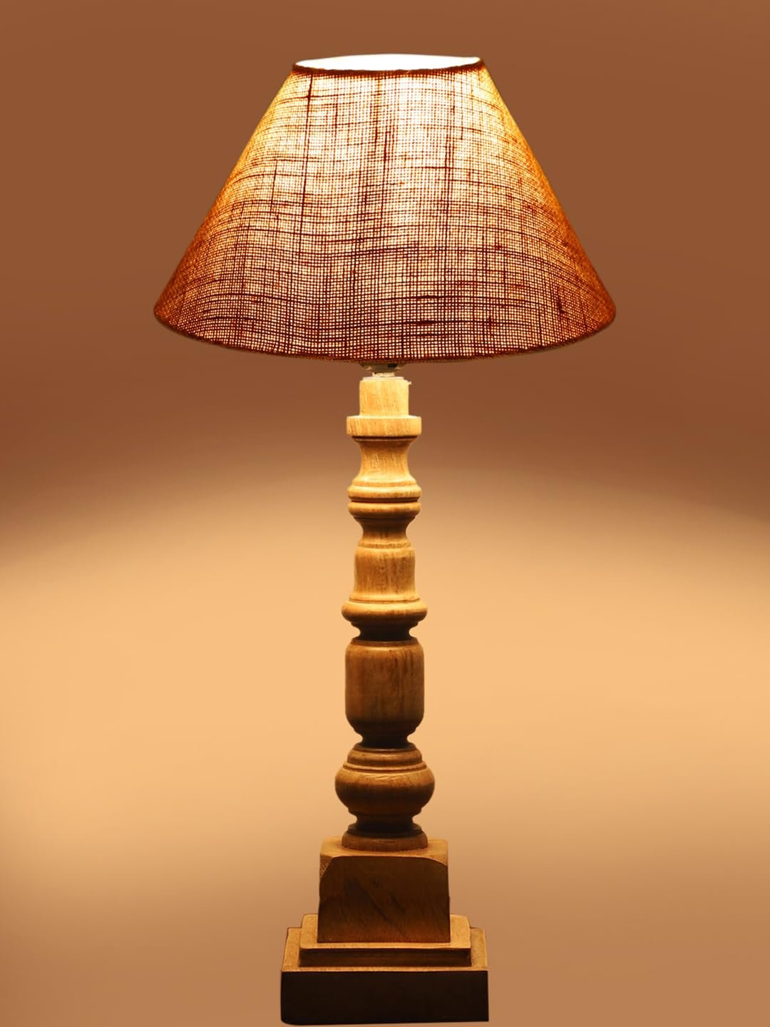 Beige Cotton Shade Table Lamp with Wooden Natural Base - Height 21Inches/Without Bulb | for Living Room, Bedroom Decoration, Home Decor, Gifting | Decorative Bedside & Desk Table Lamp