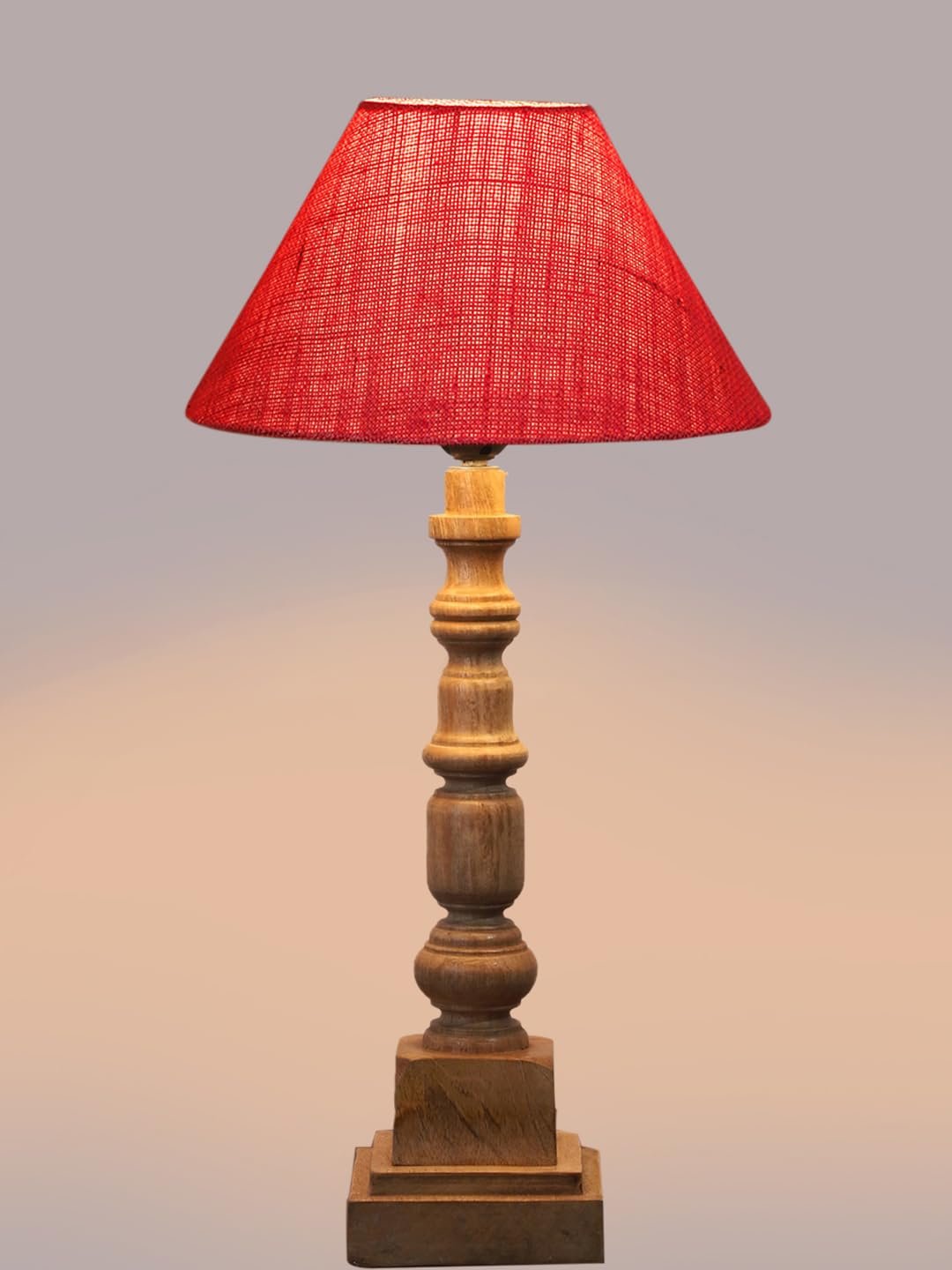 Pink Cotton Shade Table Lamp with Wooden Natural Base - Height 21Inches/Without Bulb | for Living Room, Bedroom Decoration, Home Decor, Gifting | Decorative Bedside & Desk Table Lamp