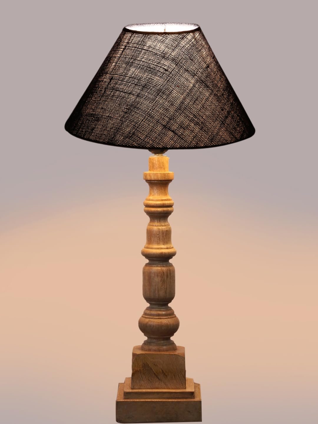 Blue Cotton Shade Table Lamp with Wooden Natural Base - Height 21Inches/Without Bulb | for Living Room, Bedroom Decoration, Home Decor, Gifting | Decorative Bedside & Desk Table Lamp