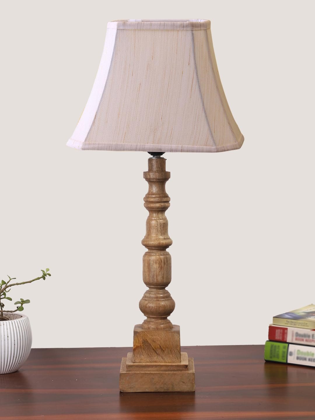 Cold Turkey Cotton Shade Table Lamp with Wooden Natural Base - Height 24Inches/Without Bulb | for Living Room, Bedroom Decoration, Home Decor, Gifting | Decorative Bedside & Desk Table Lamp