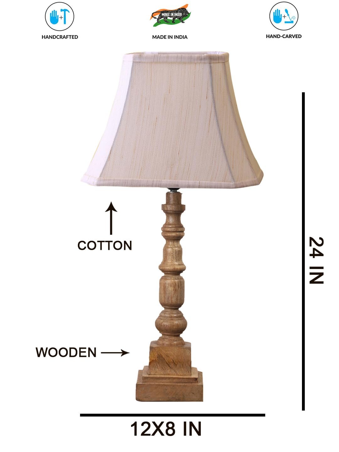 Cold Turkey Cotton Shade Table Lamp with Wooden Natural Base - Height 24Inches/Without Bulb | for Living Room, Bedroom Decoration, Home Decor, Gifting | Decorative Bedside & Desk Table Lamp