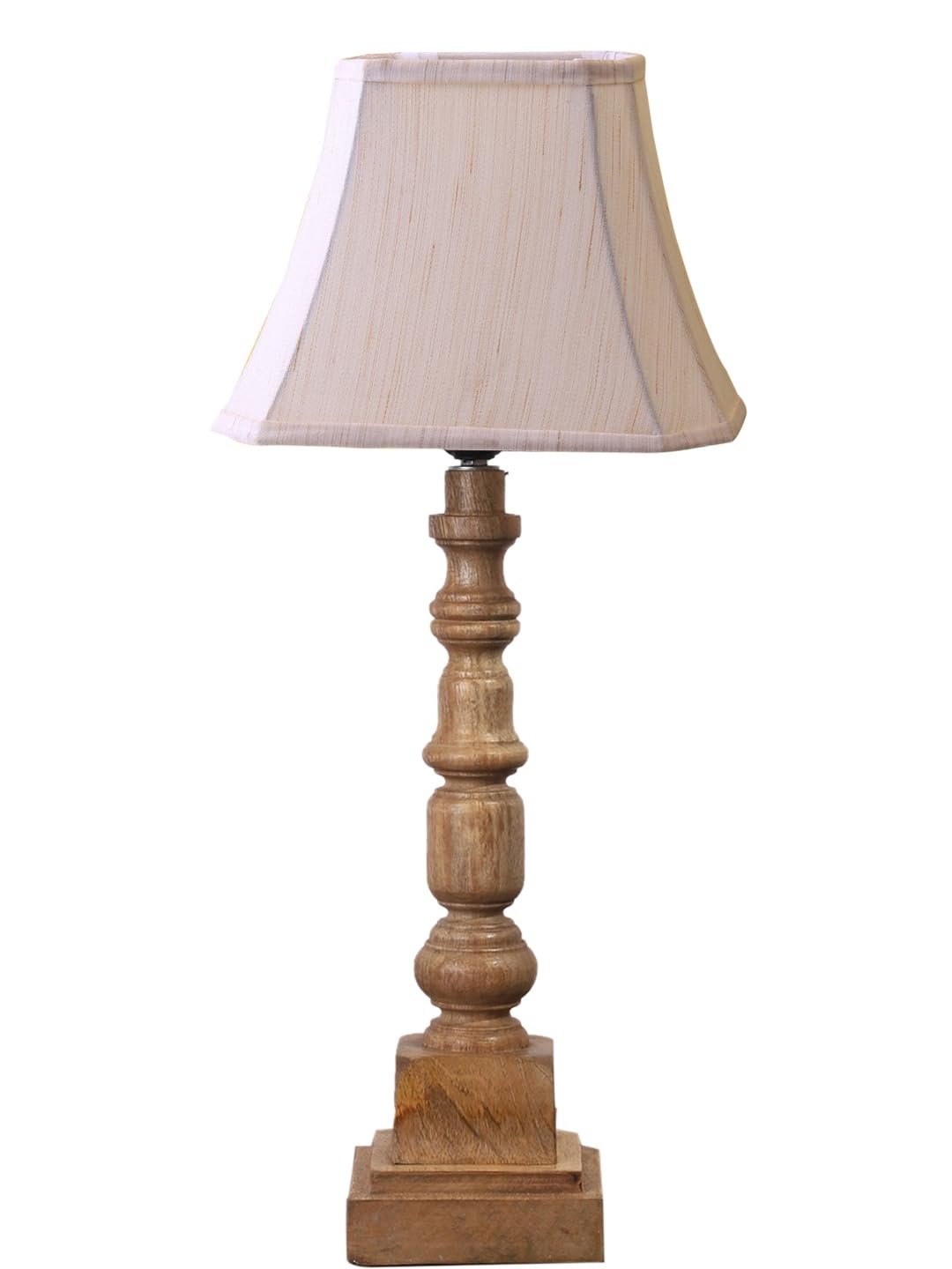 Cold Turkey Cotton Shade Table Lamp with Wooden Natural Base - Height 24Inches/Without Bulb | for Living Room, Bedroom Decoration, Home Decor, Gifting | Decorative Bedside & Desk Table Lamp