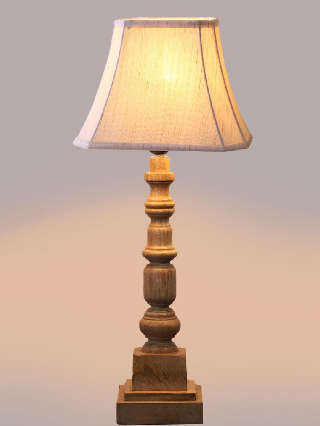 Cold Turkey Cotton Shade Table Lamp with Wooden Natural Base - Height 24Inches/Without Bulb | for Living Room, Bedroom Decoration, Home Decor, Gifting | Decorative Bedside & Desk Table Lamp