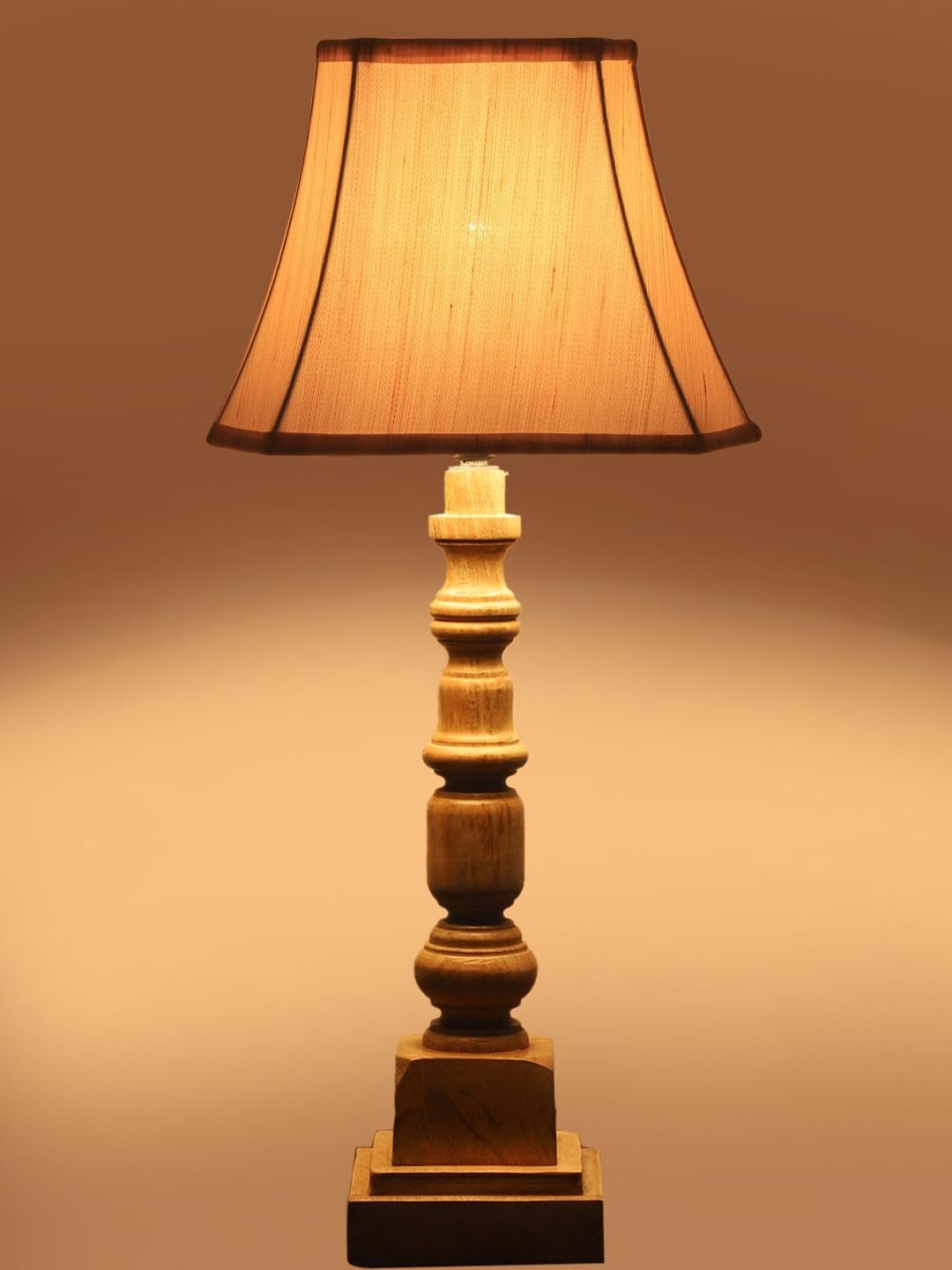 Cold Turkey Cotton Shade Table Lamp with Wooden Natural Base - Height 24Inches/Without Bulb | for Living Room, Bedroom Decoration, Home Decor, Gifting | Decorative Bedside & Desk Table Lamp