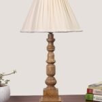 Off White- Almond Cotton Shade Table Lamp with Wooden Base – Height 22 Inches/Without Bulb | for Living Room, Bedroom Decoration, Home Decor, Gifting | Decorative Bedside & Desk Table Lamp