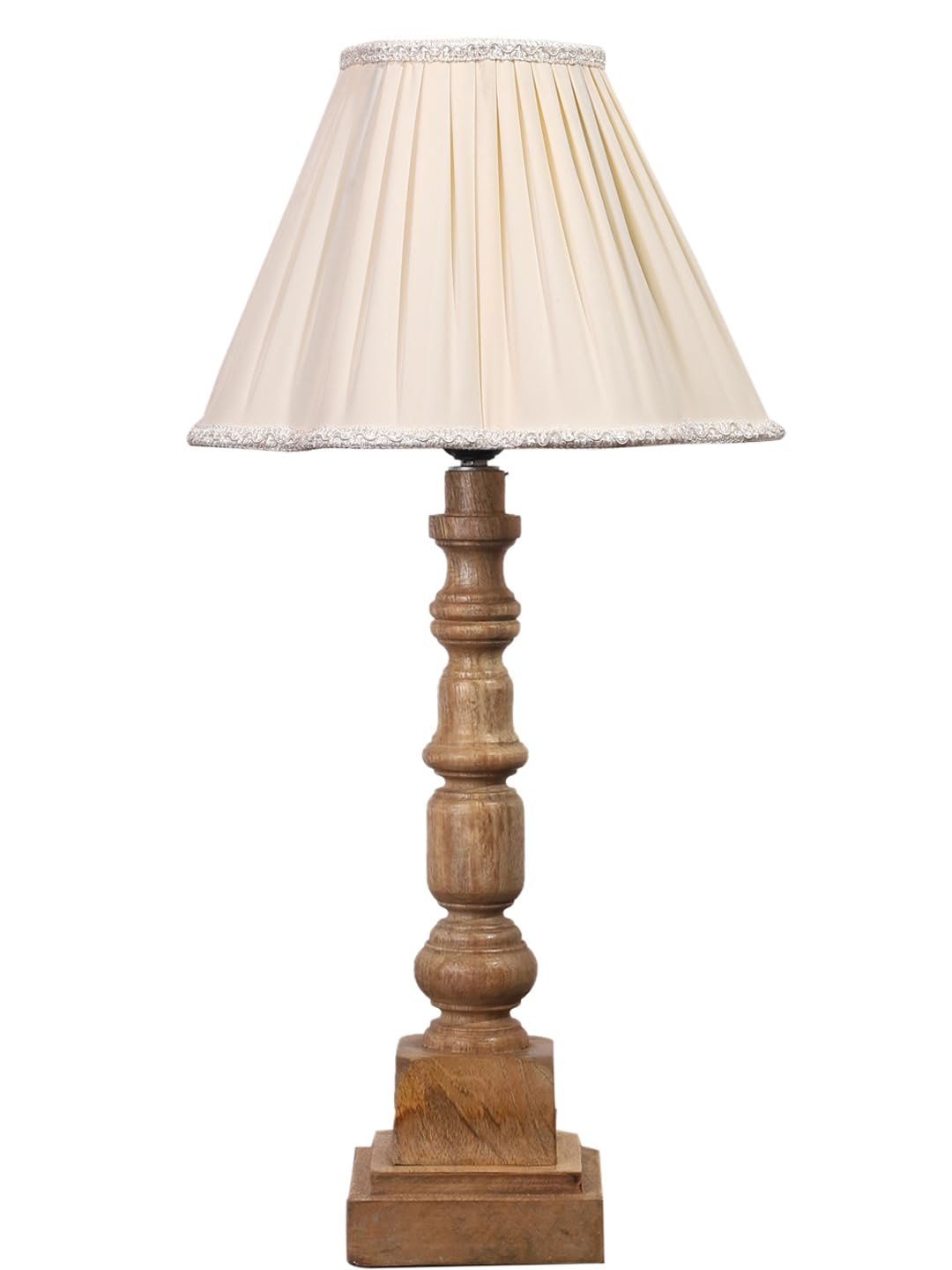 Off White- Almond Cotton Shade Table Lamp with Wooden Base - Height 22 Inches/Without Bulb | for Living Room, Bedroom Decoration, Home Decor, Gifting | Decorative Bedside & Desk Table Lamp