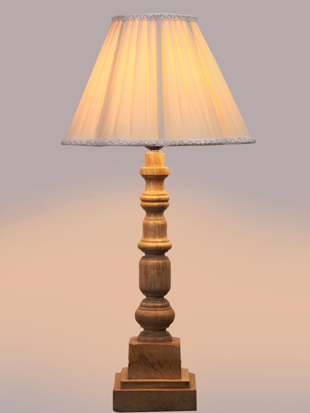 Off White- Almond Cotton Shade Table Lamp with Wooden Base - Height 22 Inches/Without Bulb | for Living Room, Bedroom Decoration, Home Decor, Gifting | Decorative Bedside & Desk Table Lamp