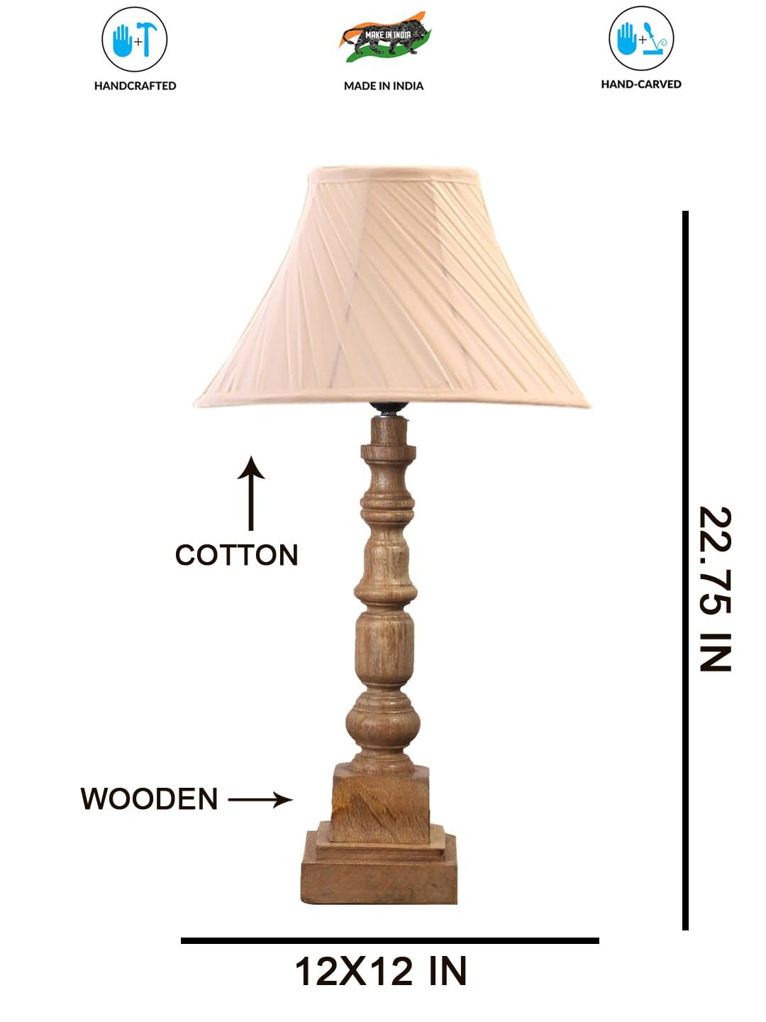 Desert Sand Cotton Table Lamp with Wooden Natural Base - Height 22 Inches/Without Bulb | for Living Room, Bedroom Decoration, Home Decor, Gifting | Decorative Bedside & Desk Table Lamp