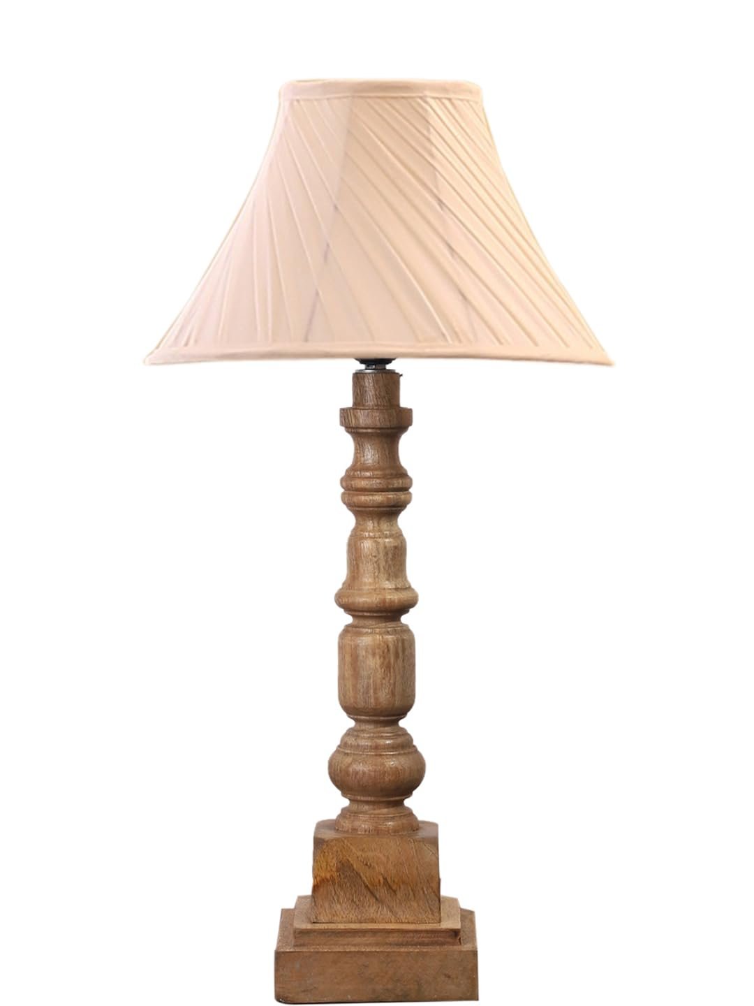 Desert Sand Cotton Table Lamp with Wooden Natural Base - Height 22 Inches/Without Bulb | for Living Room, Bedroom Decoration, Home Decor, Gifting | Decorative Bedside & Desk Table Lamp