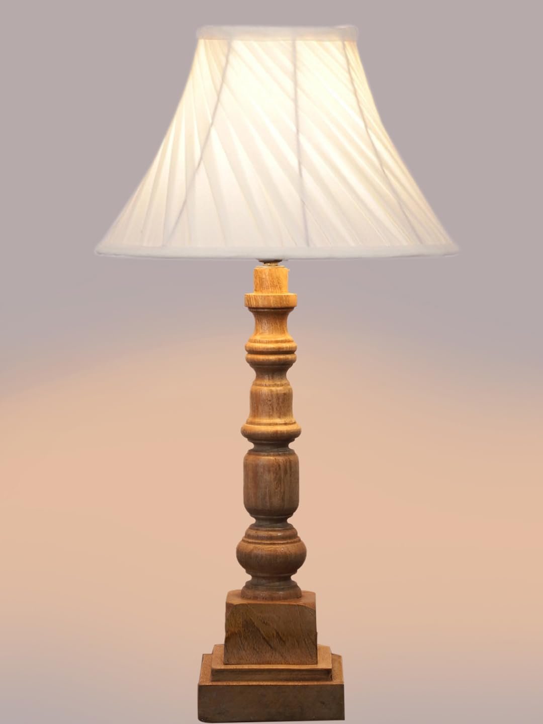 Desert Sand Cotton Table Lamp with Wooden Natural Base - Height 22 Inches/Without Bulb | for Living Room, Bedroom Decoration, Home Decor, Gifting | Decorative Bedside & Desk Table Lamp
