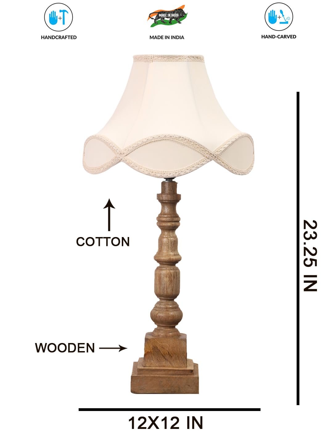 Linen Cotton Shade Table Lamp with Wooden Natural Base - Height 23 Inches/Without Bulb | for Living Room, Bedroom Decoration, Home Decor, Gifting | Decorative Bedside & Desk Table Lamp